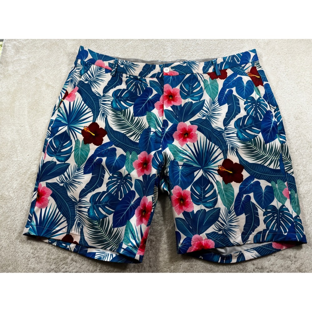 Hreski Mens Golf Floral Tropical Print Blue Shorts 44 Meas:‎ 43x8.5